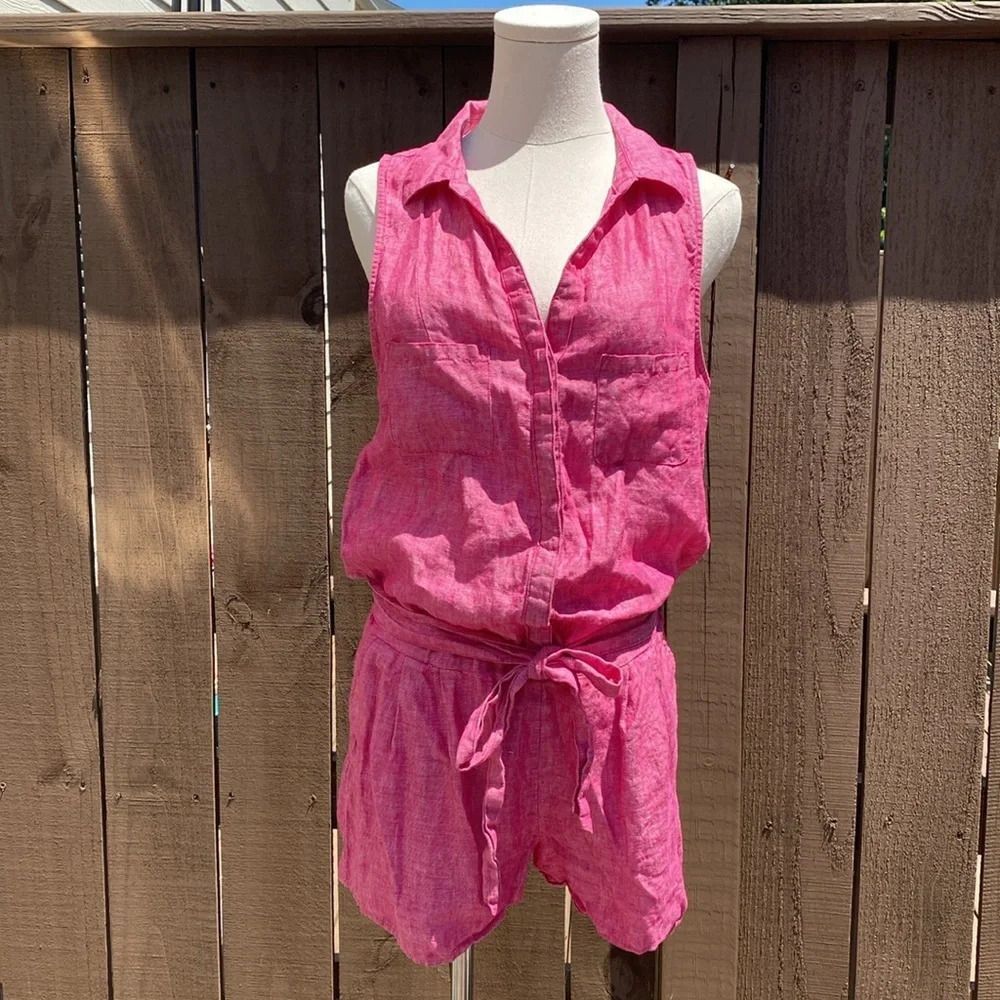 Joie Toinette Pink 100% Linen Chambray Sleeveless Rompersize small